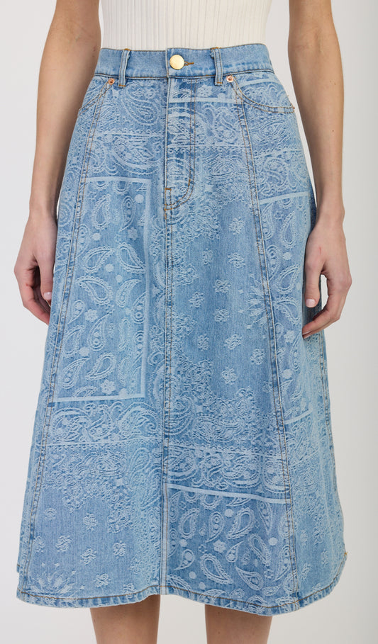 Tarak Denim Midi Skirt in Light Blue