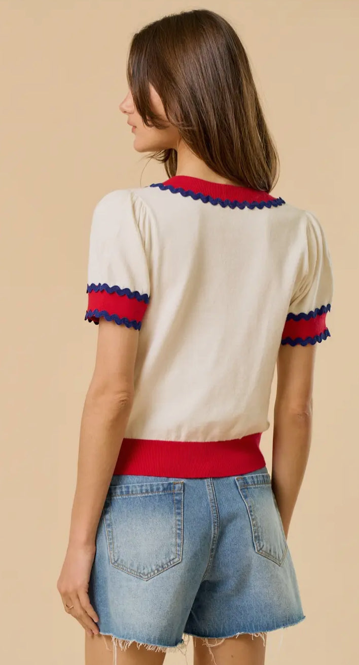 Short Sleeve Ric Rac Sweater