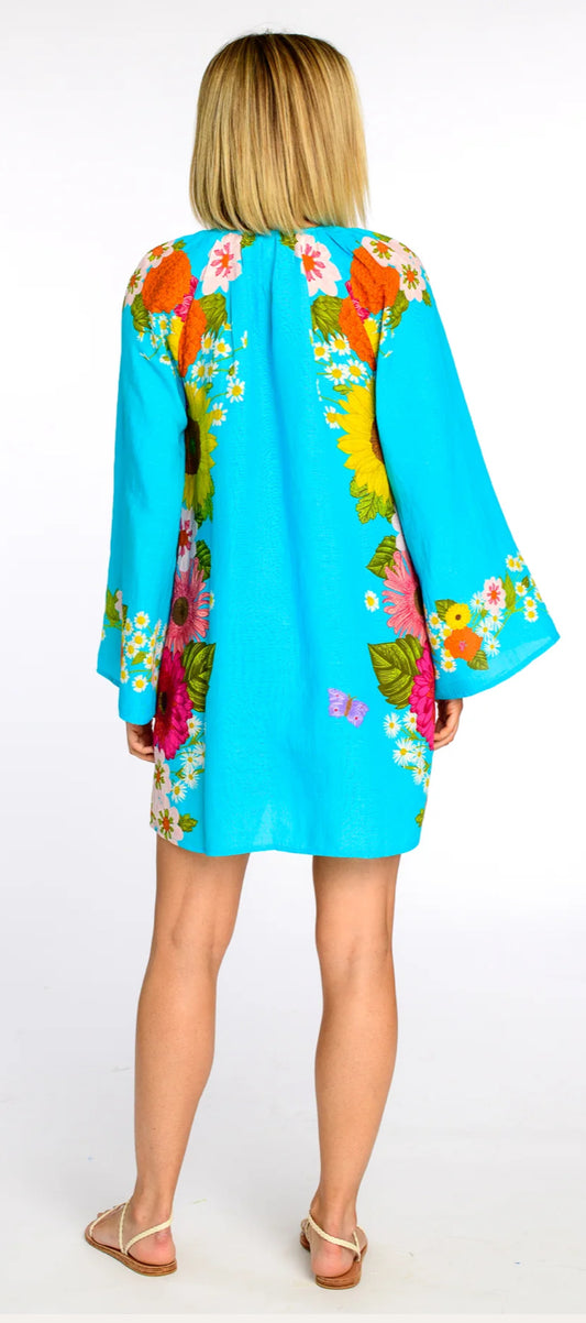 Chelsea Dress in Wildflower Aqua-XS