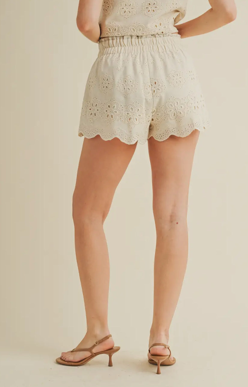Beige Eyelet Shorts