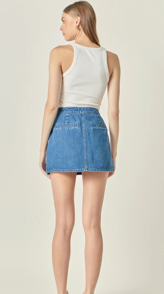 Button Front Denim Skirt