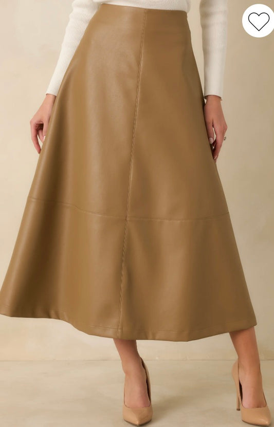Callahan Vegan Leather Skirt in Caramel