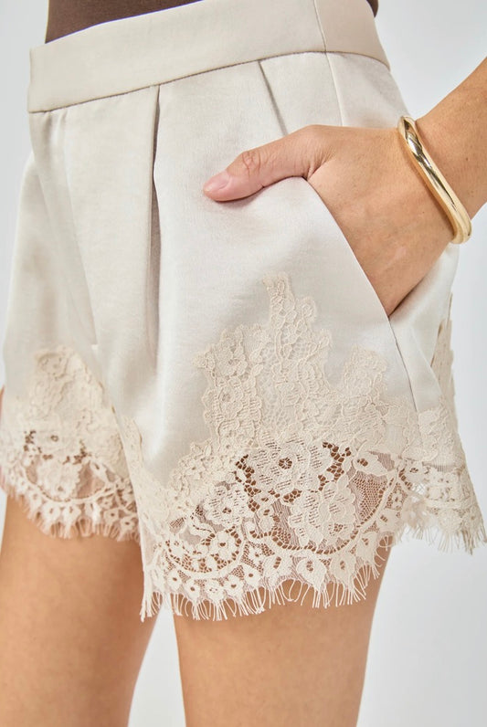 Lace Trimmed Satin Shorts