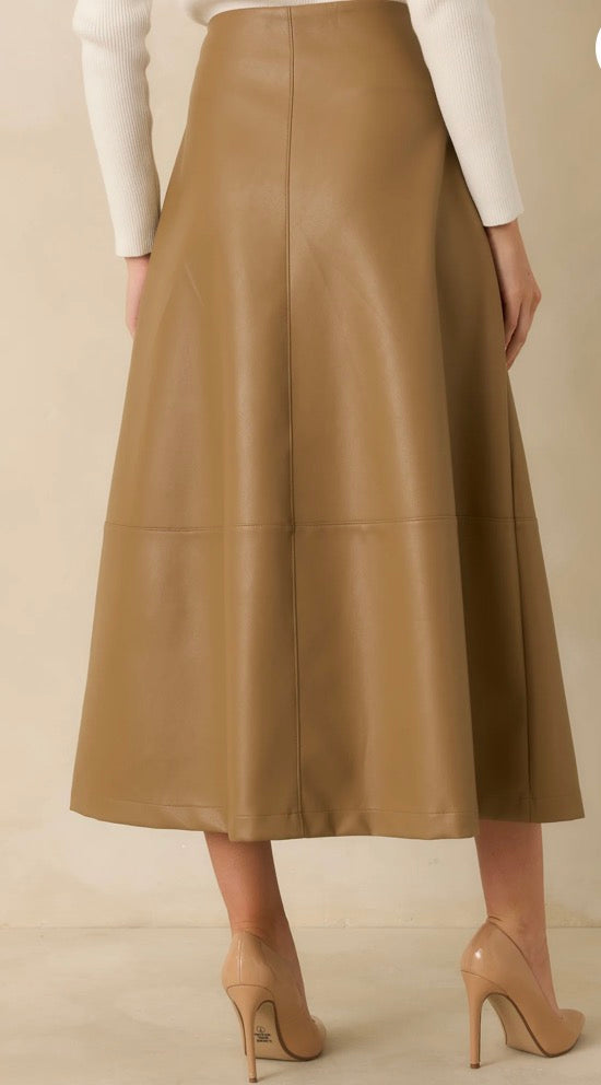 Callahan Vegan Leather Skirt in Caramel