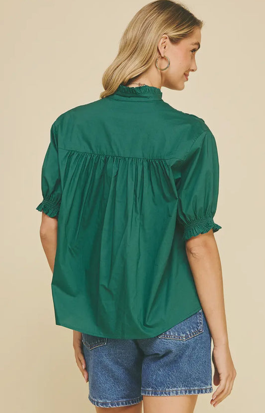 Balloon Sleeve Blouse Forrest Green-L