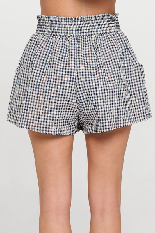 Navy Gingham Sienna Shorts-M