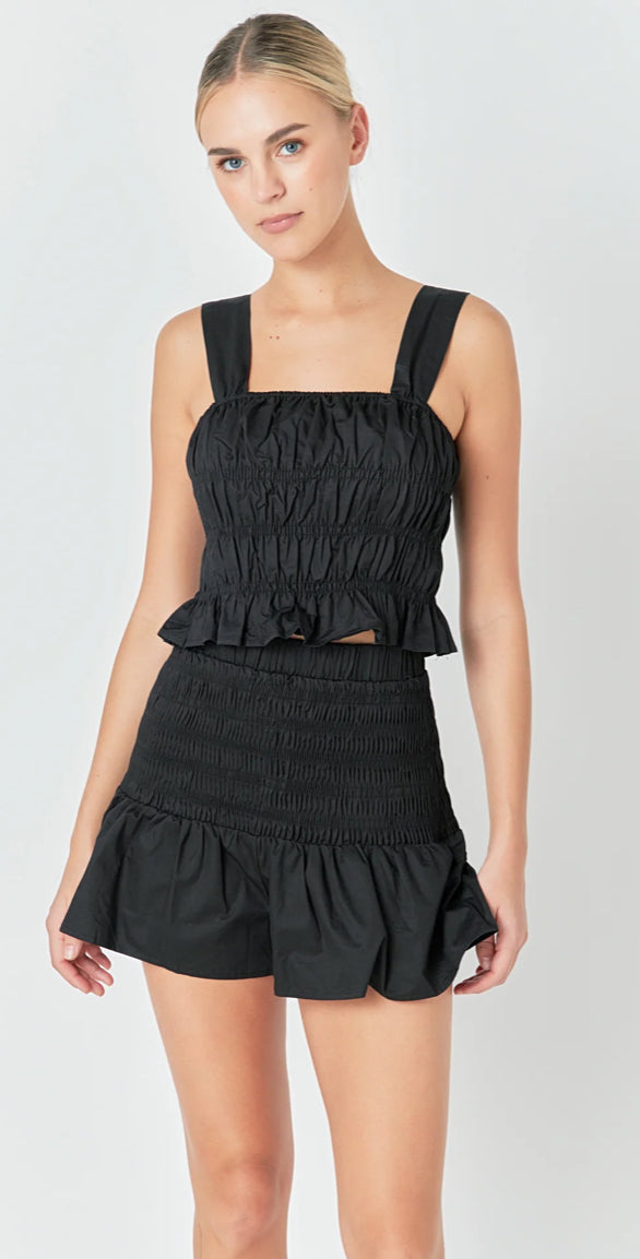 High Waisted Smocked Shorts in Black