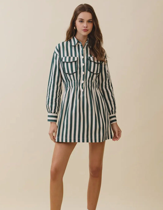 Vertical Striped Shirt Dress