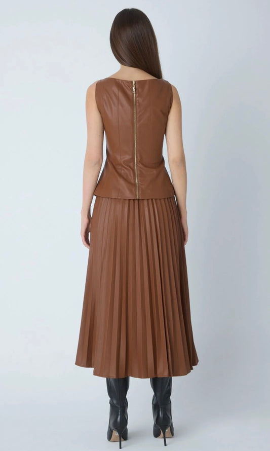 Nia Faux Leather Skirt in Copper