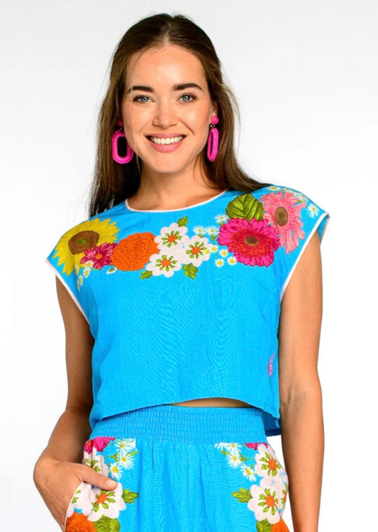 Jackie Top in Wildflower Aqua