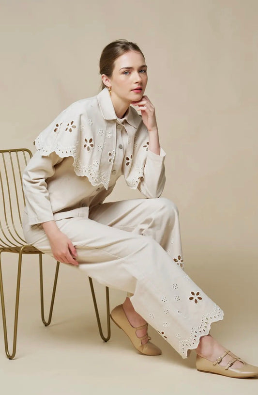 Floral Embroidered Peter Pan Collar Jacket