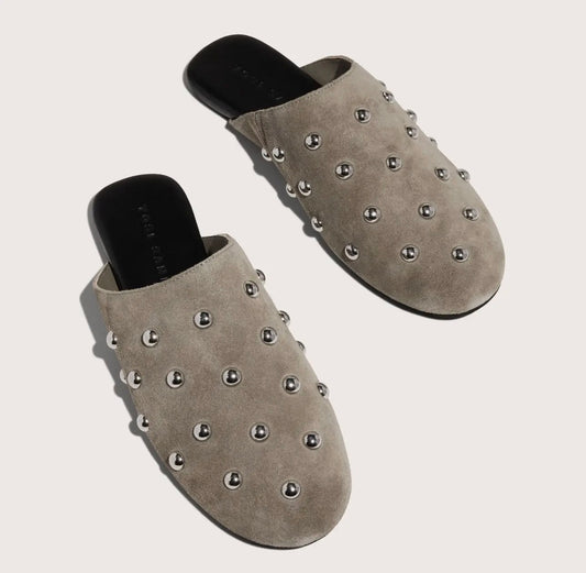 Zoe Studded Mule in Taupe Suede