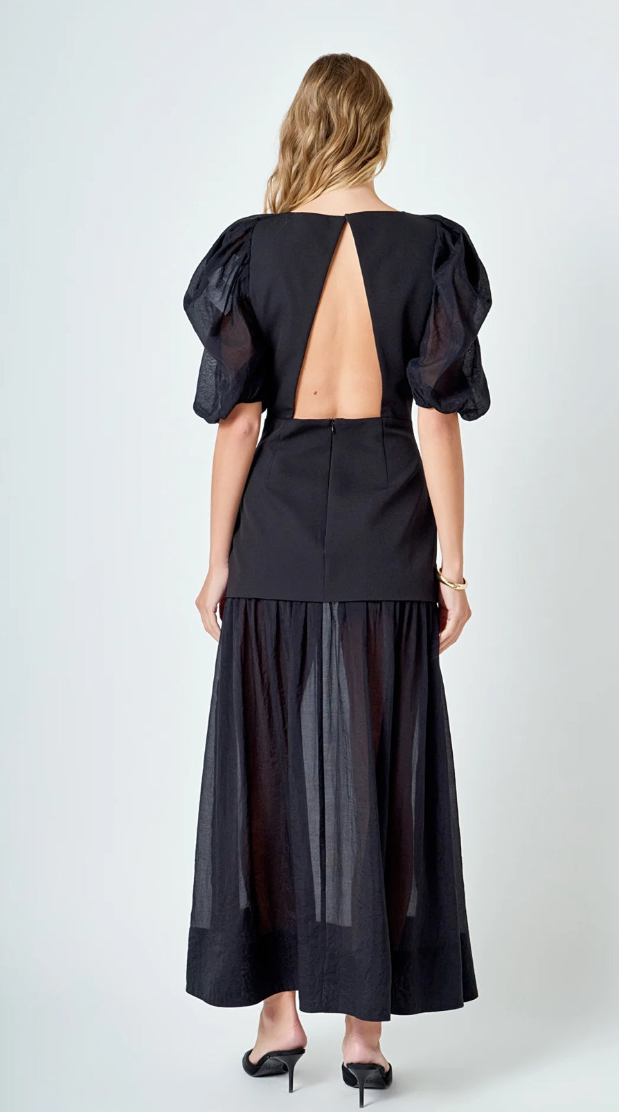 Mixed Media Maxi Dress in Black