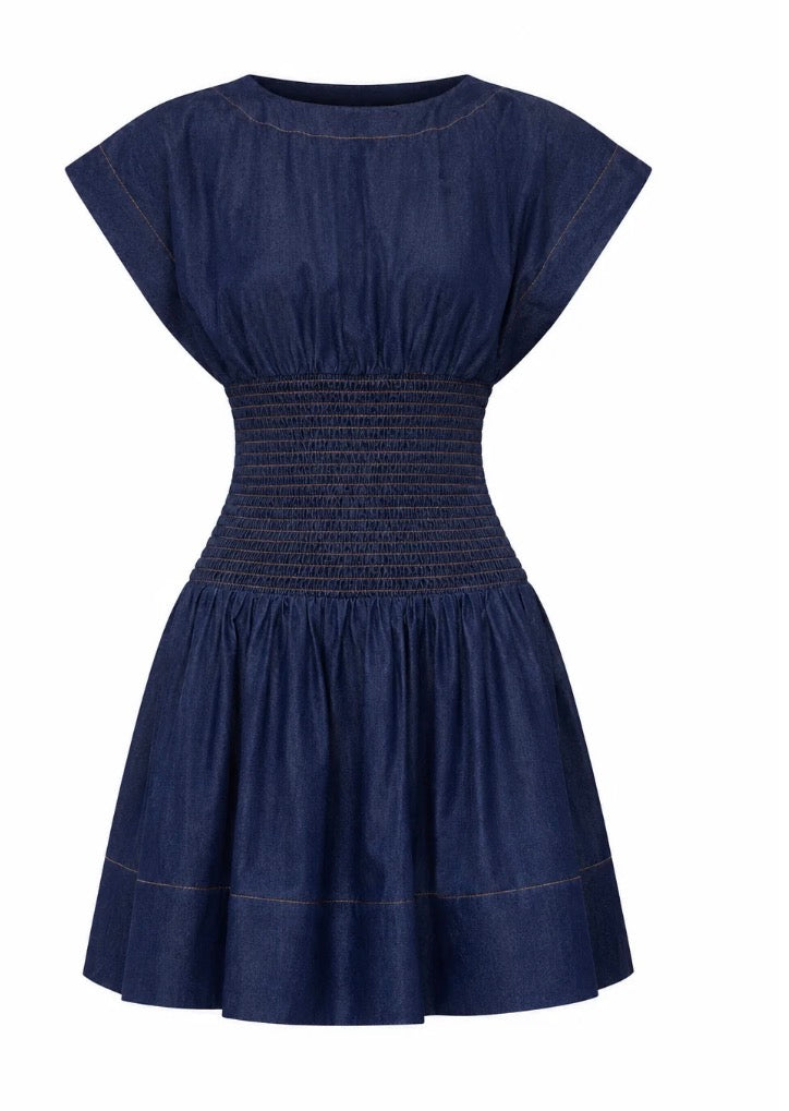 Etta Chambray Denim Smocked Waist Dress