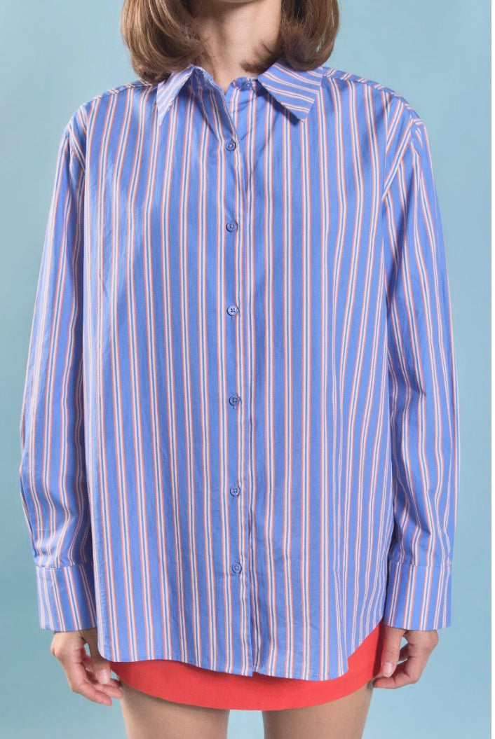 Blue & Orange Oversized Button Up