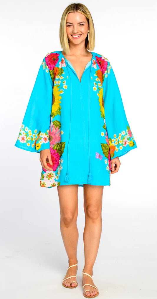 Chelsea Dress in Wildflower Aqua-XS