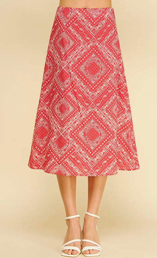 Paisley A-Line Midi Skirt