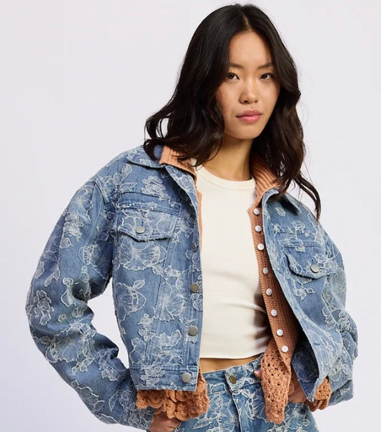 Floral Jacquard Denim Jacket