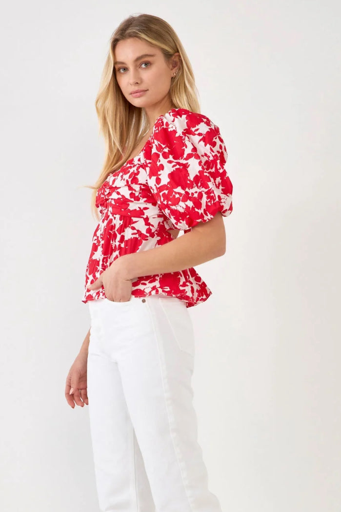 Floral Tie Back Top in Red