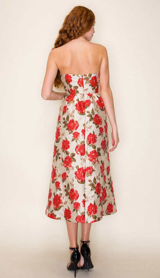 Strapless Floral Midi Dress