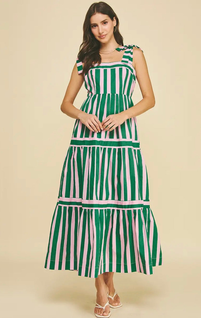 Green & Pink Stripe Maxi