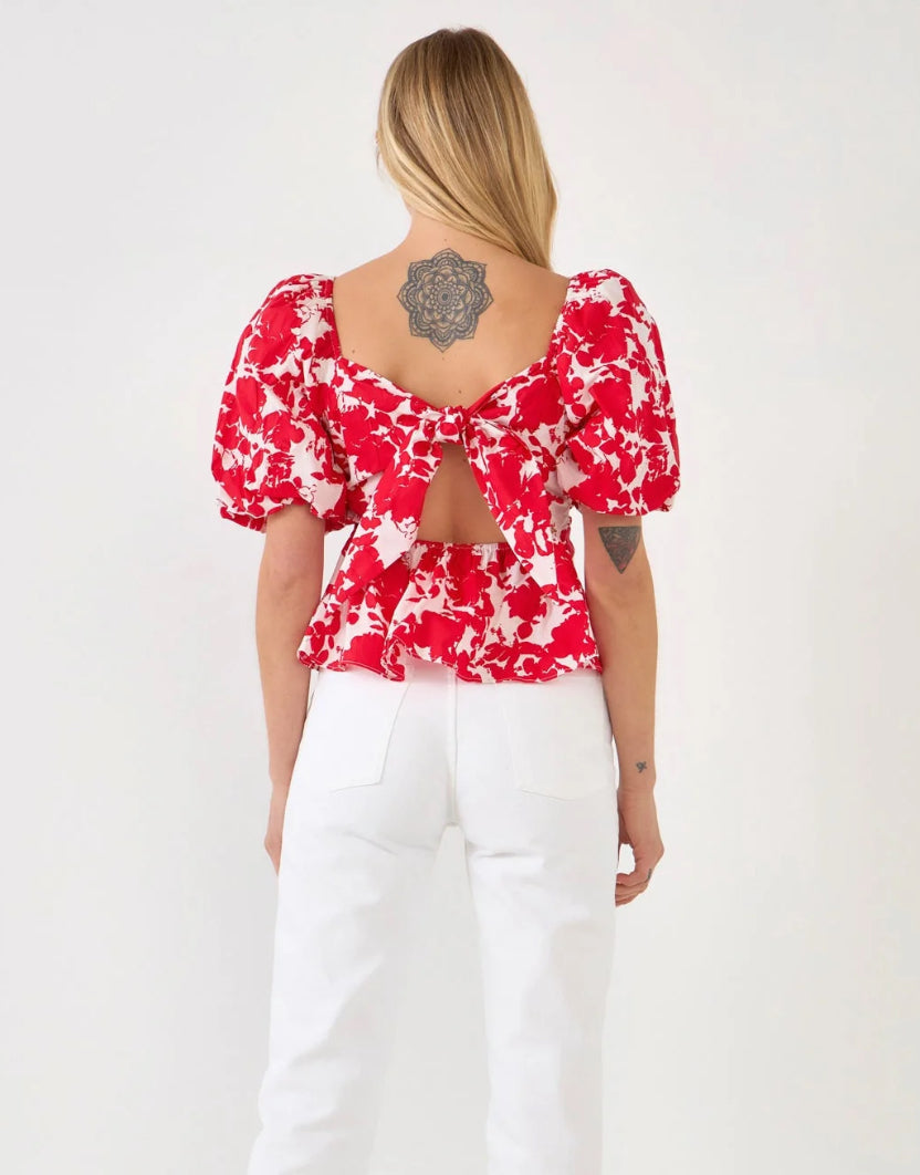 Floral Tie Back Top in Red