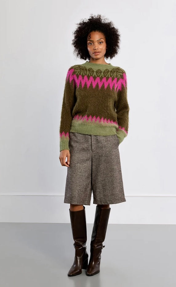 Olive & Pink Fuzzy Sweater
