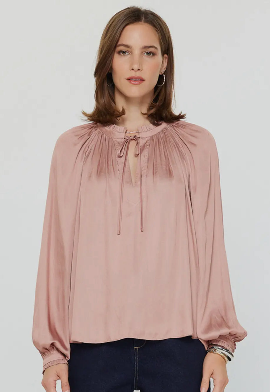 Satin Pleated Neck Blouse