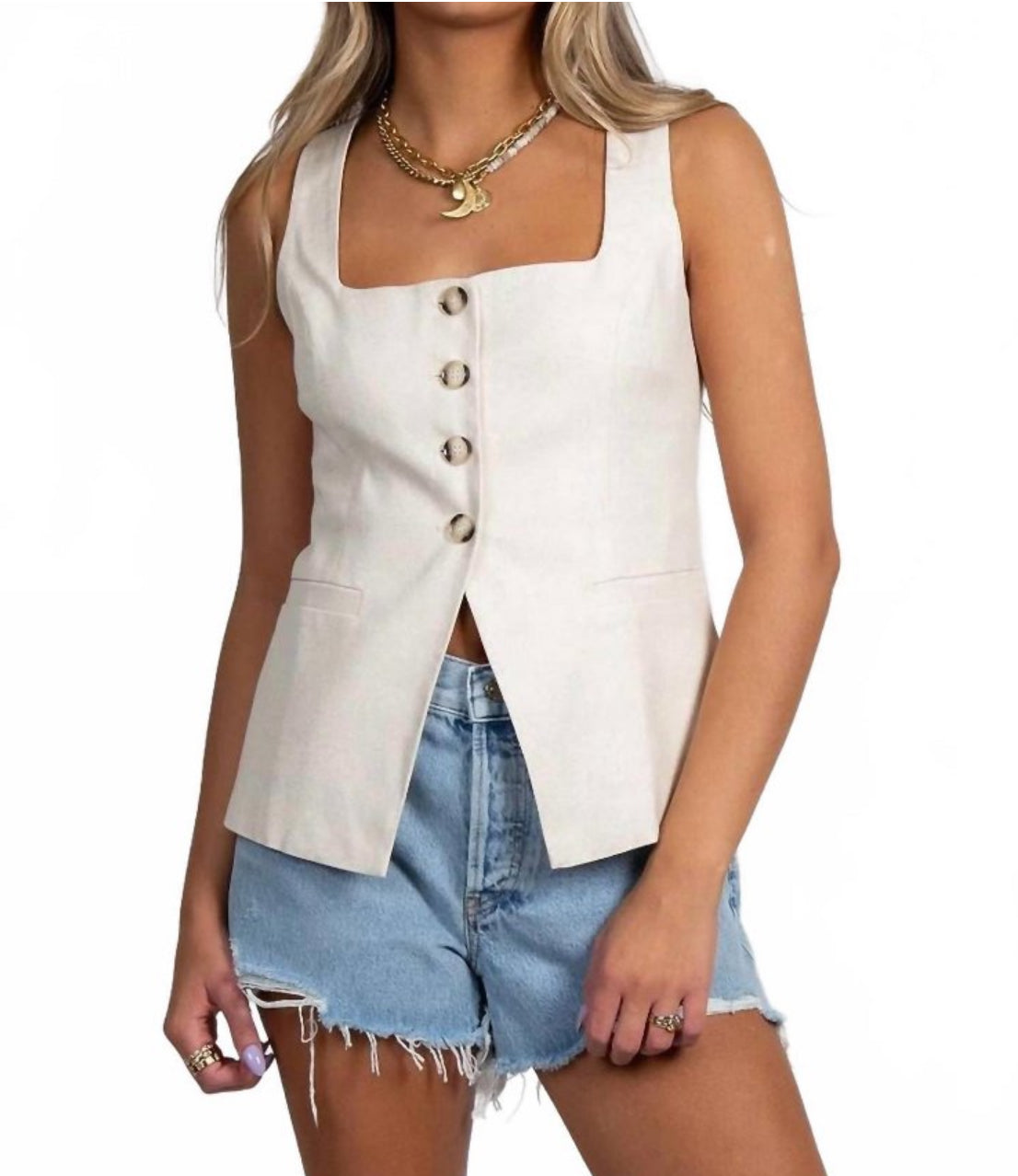 Teagan Linen Vest in Beige