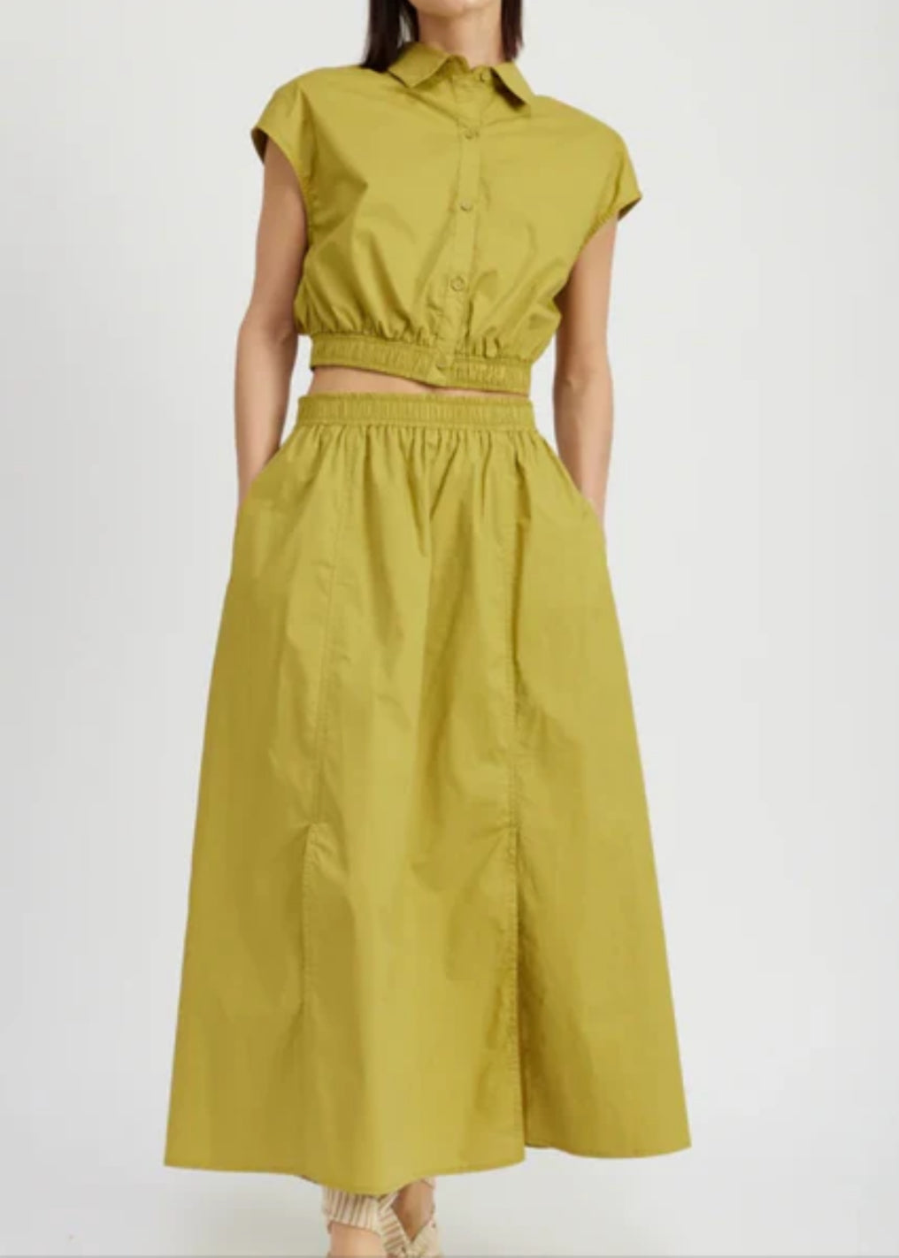 Elastic Waist Button Front Top