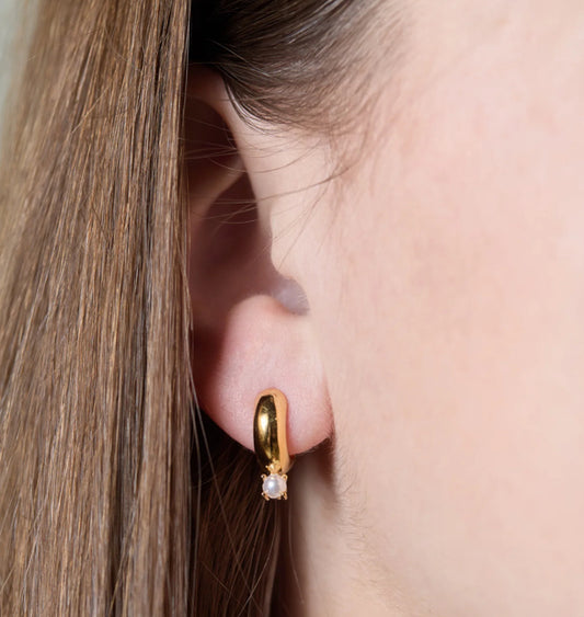 Harper Gold Huggie with Pearl