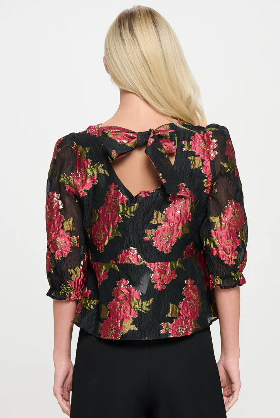 Scarlet Blossom Noir Top-XS