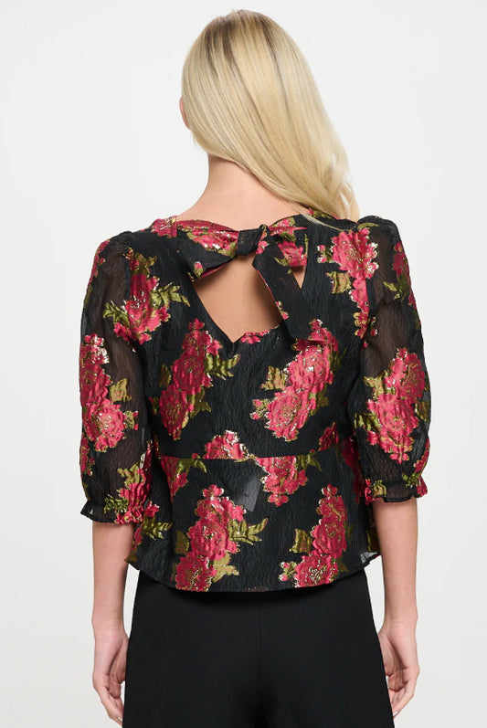 Scarlet Blossom Noir Top-XS