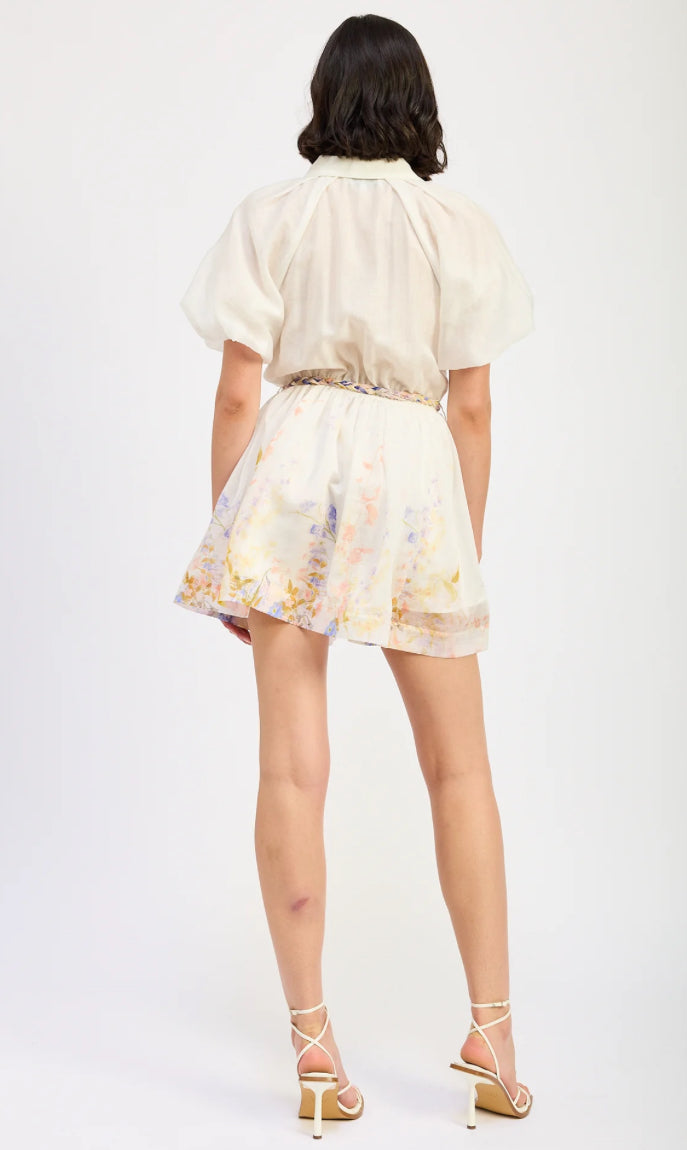 Ivory Button Front Border Dress