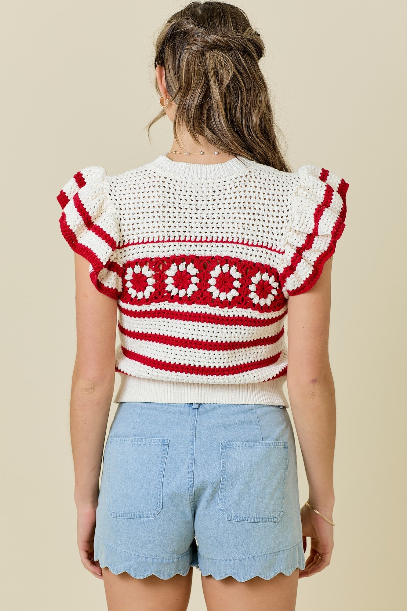 Ruffle Sleeve Crochet Sweater