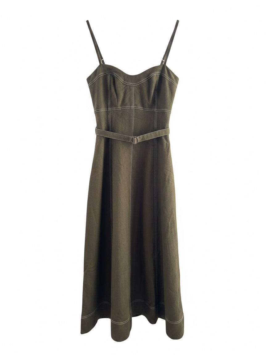 Olive Denim Midi Dress w/ belt