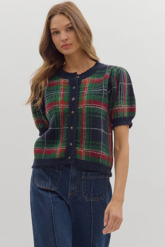 Navy Tartan Cardigan