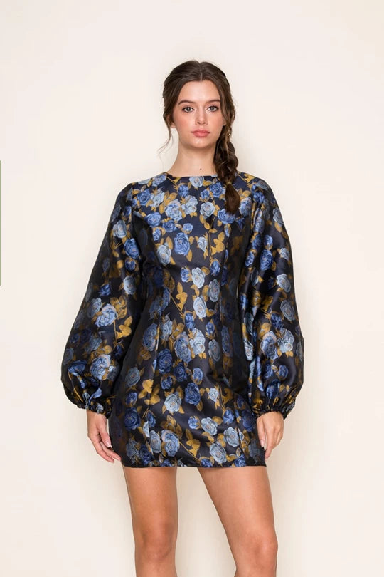 Rose Garden Balloon Long Sleeve Dress
