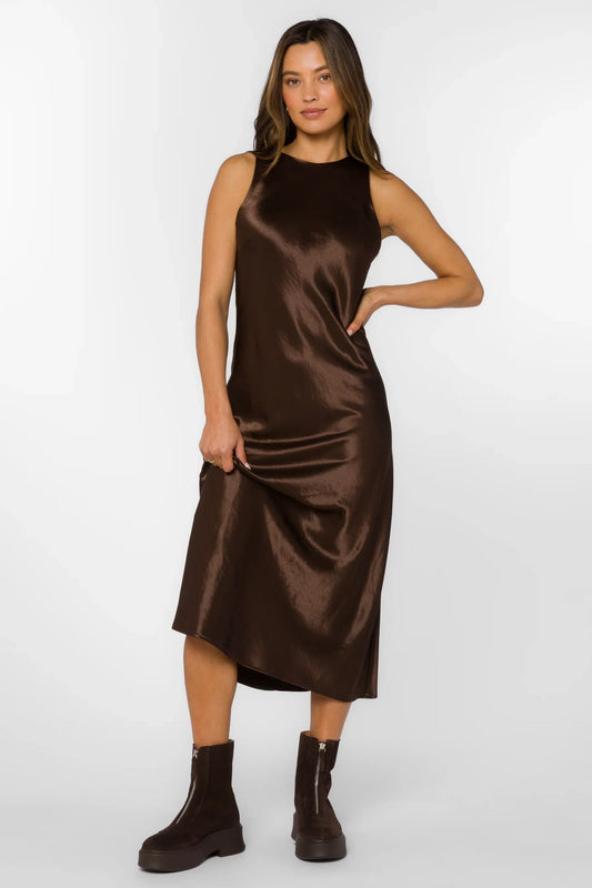 Dorothea Chocolate Satin Dress