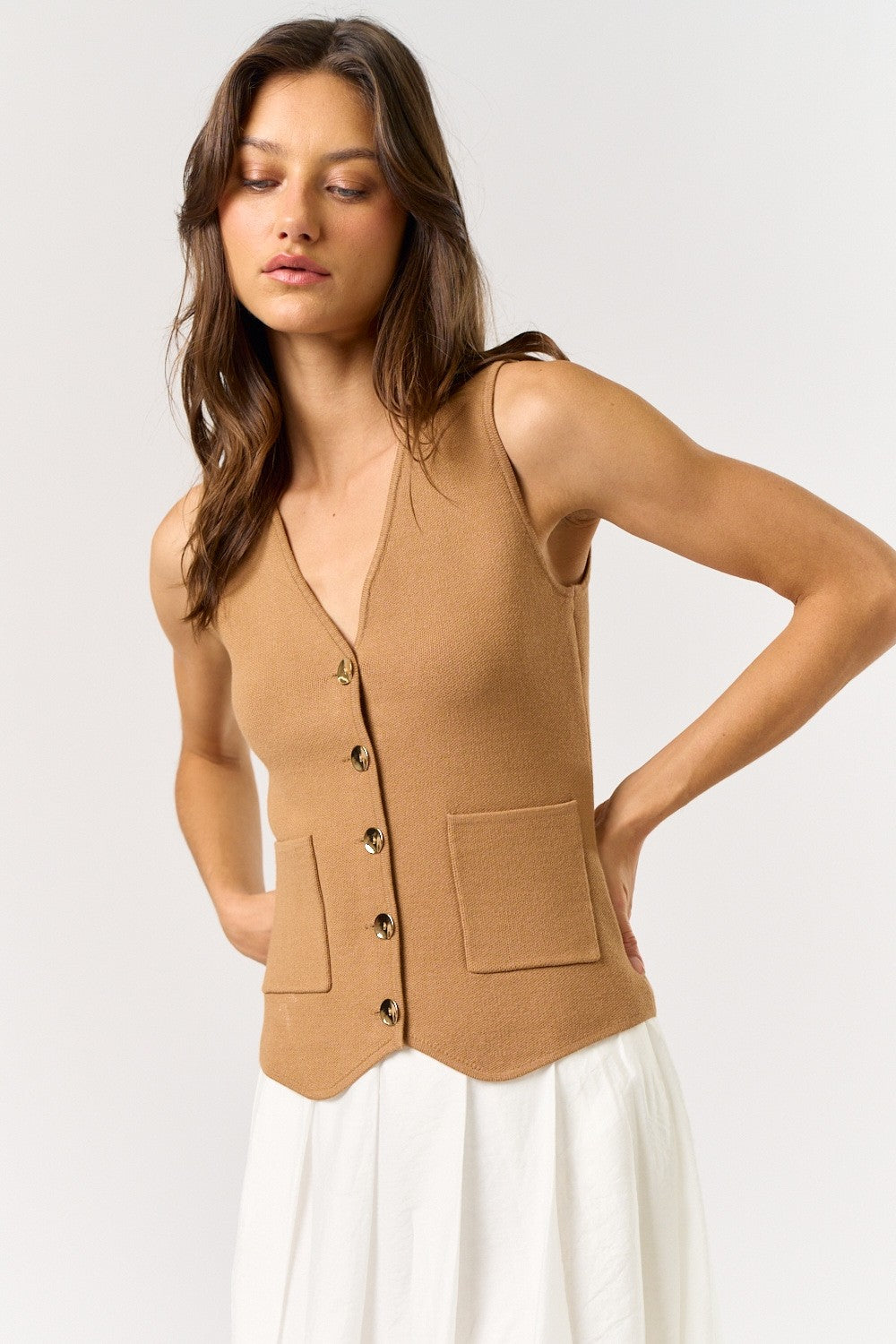 Button Down Sweater Vest in Taupe