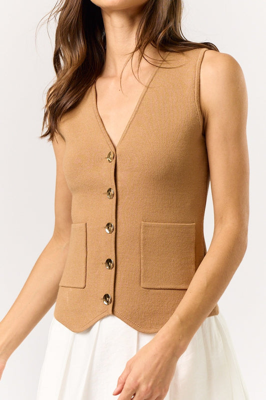 Button Down Sweater Vest in Taupe