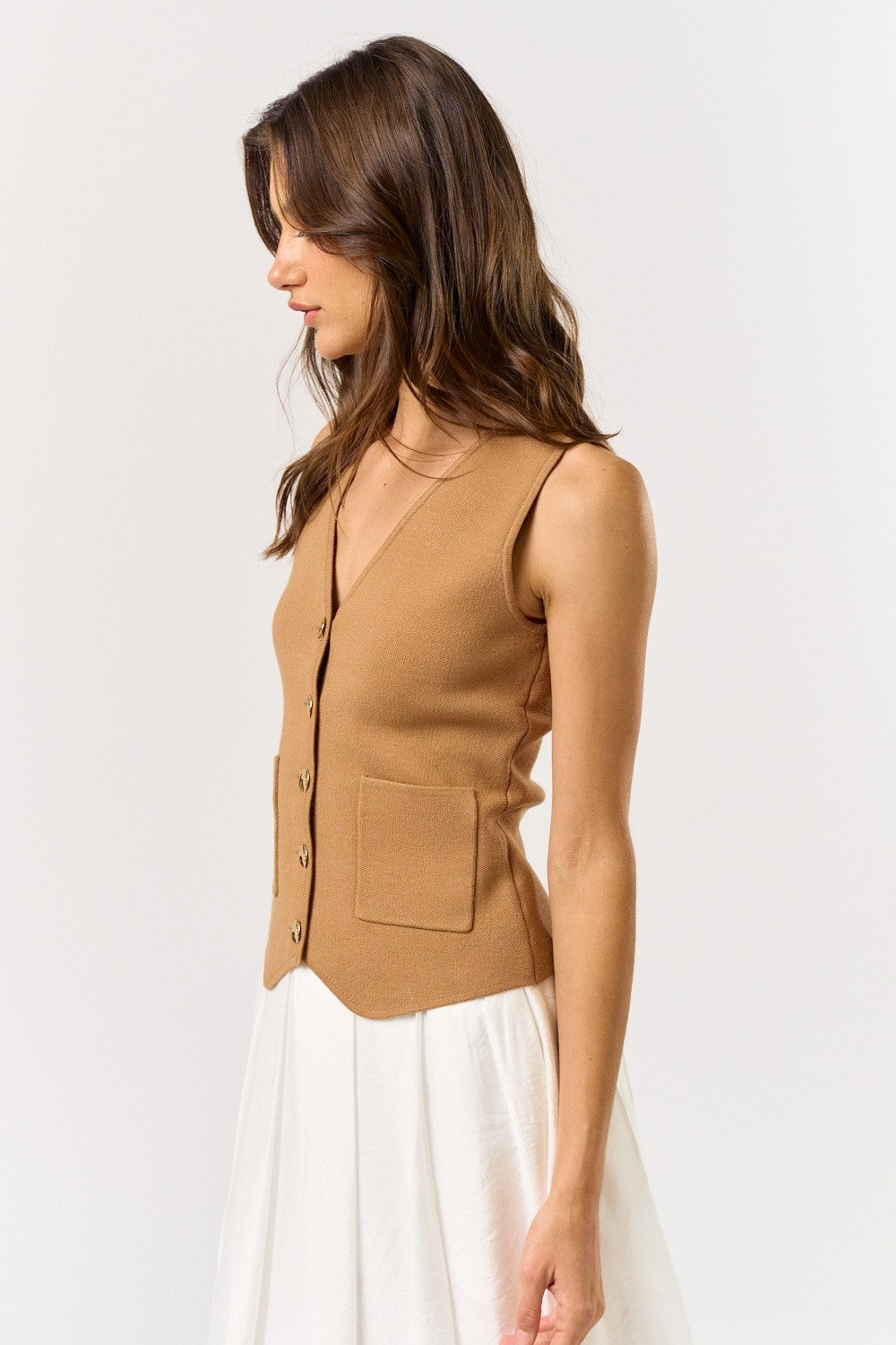 Button Down Sweater Vest in Taupe
