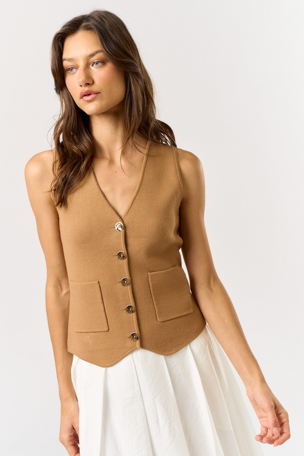 Button Down Sweater Vest in Taupe