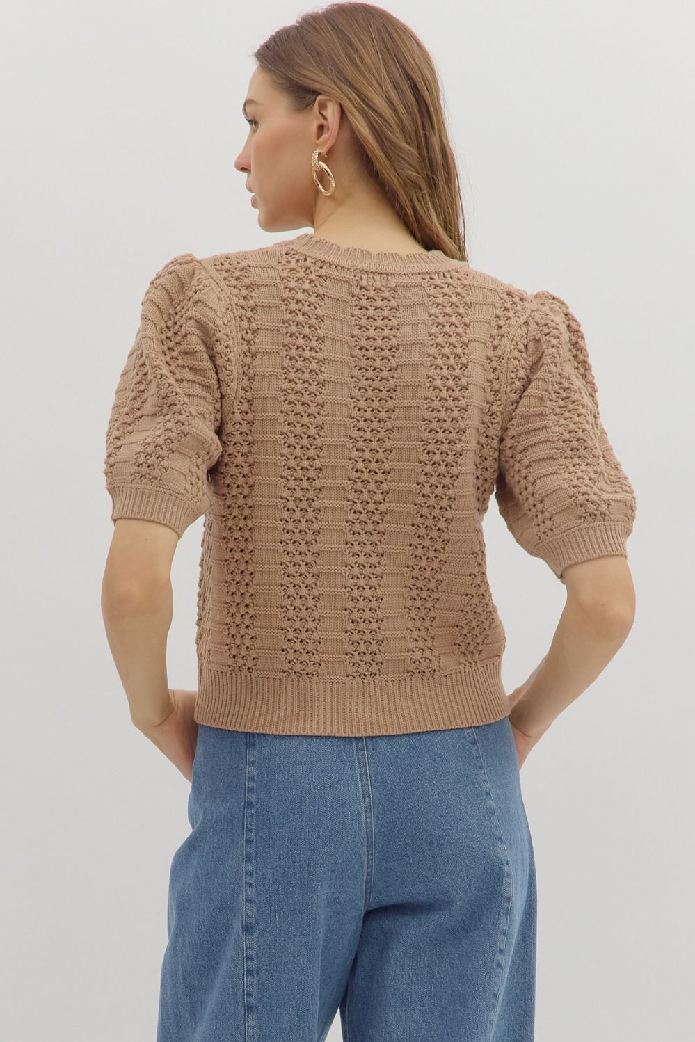 Short Sleeve Knit Taupe Sweater
