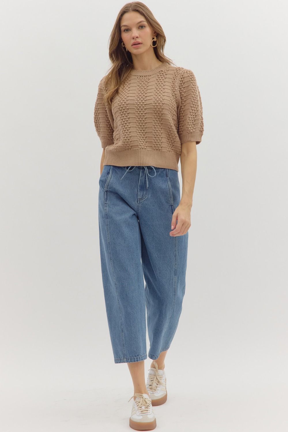 Short Sleeve Knit Taupe Sweater