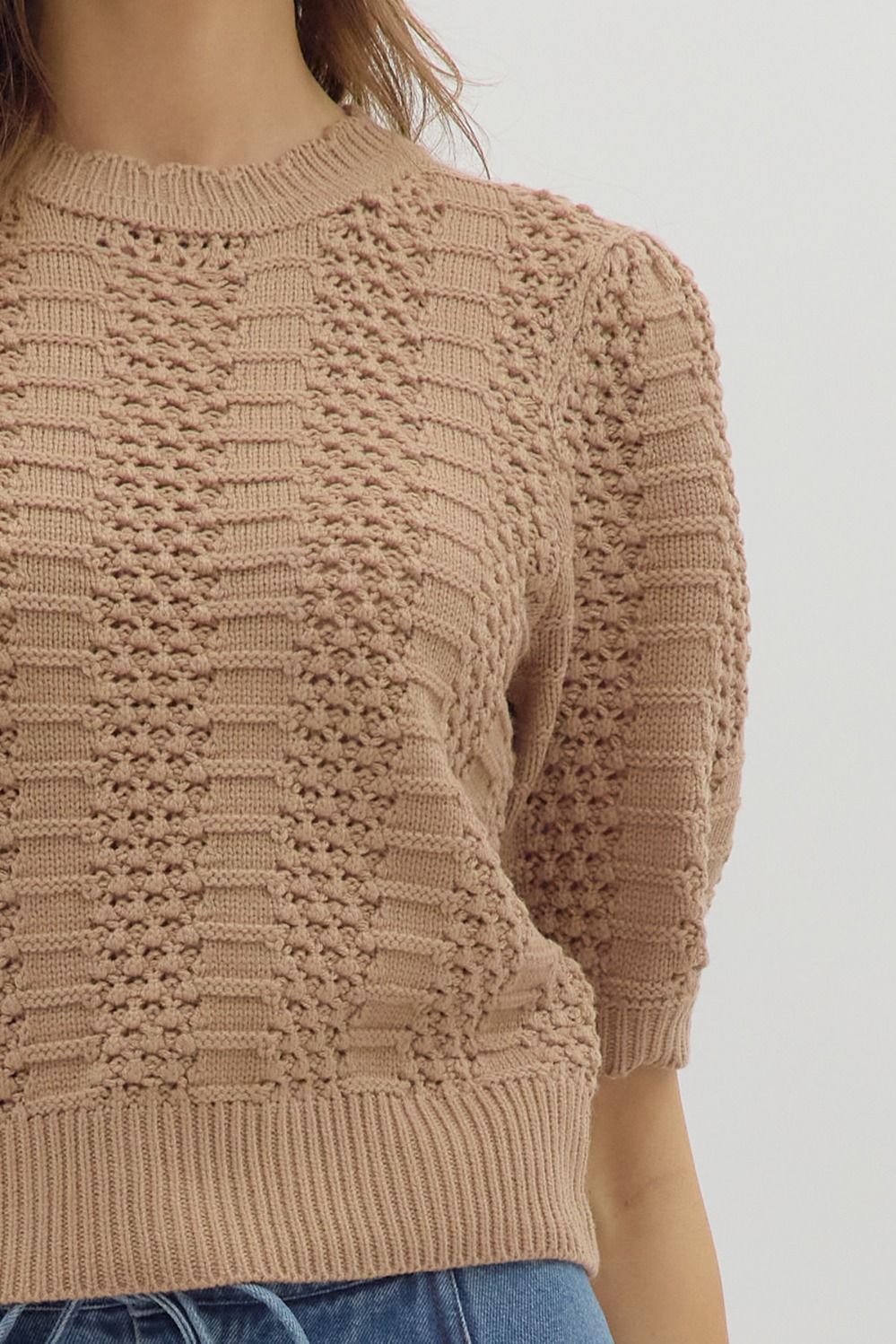 Short Sleeve Knit Taupe Sweater