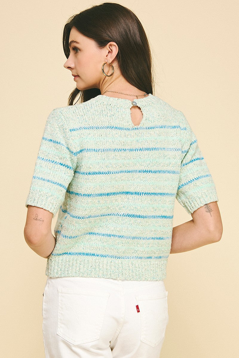 Striped Short Sleeve Sweater in Mint