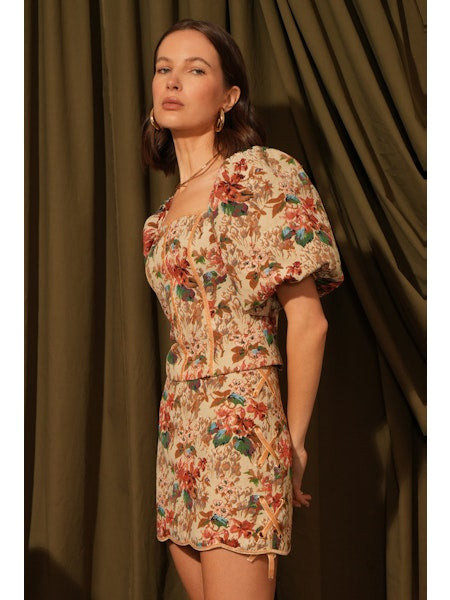 Judy Puff Sleeve Beige Tapestry Top