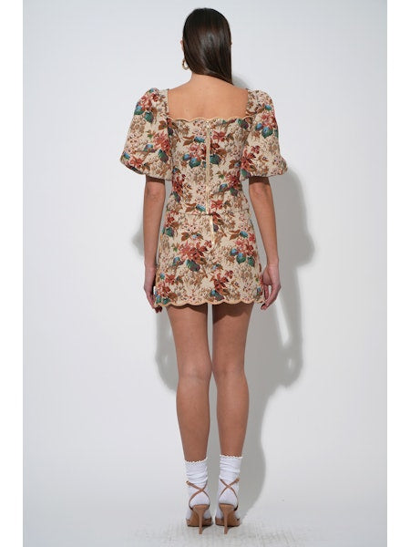 Judy Puff Sleeve Beige Tapestry Top