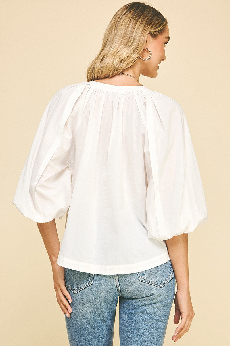 Tie V-Neck Top in White